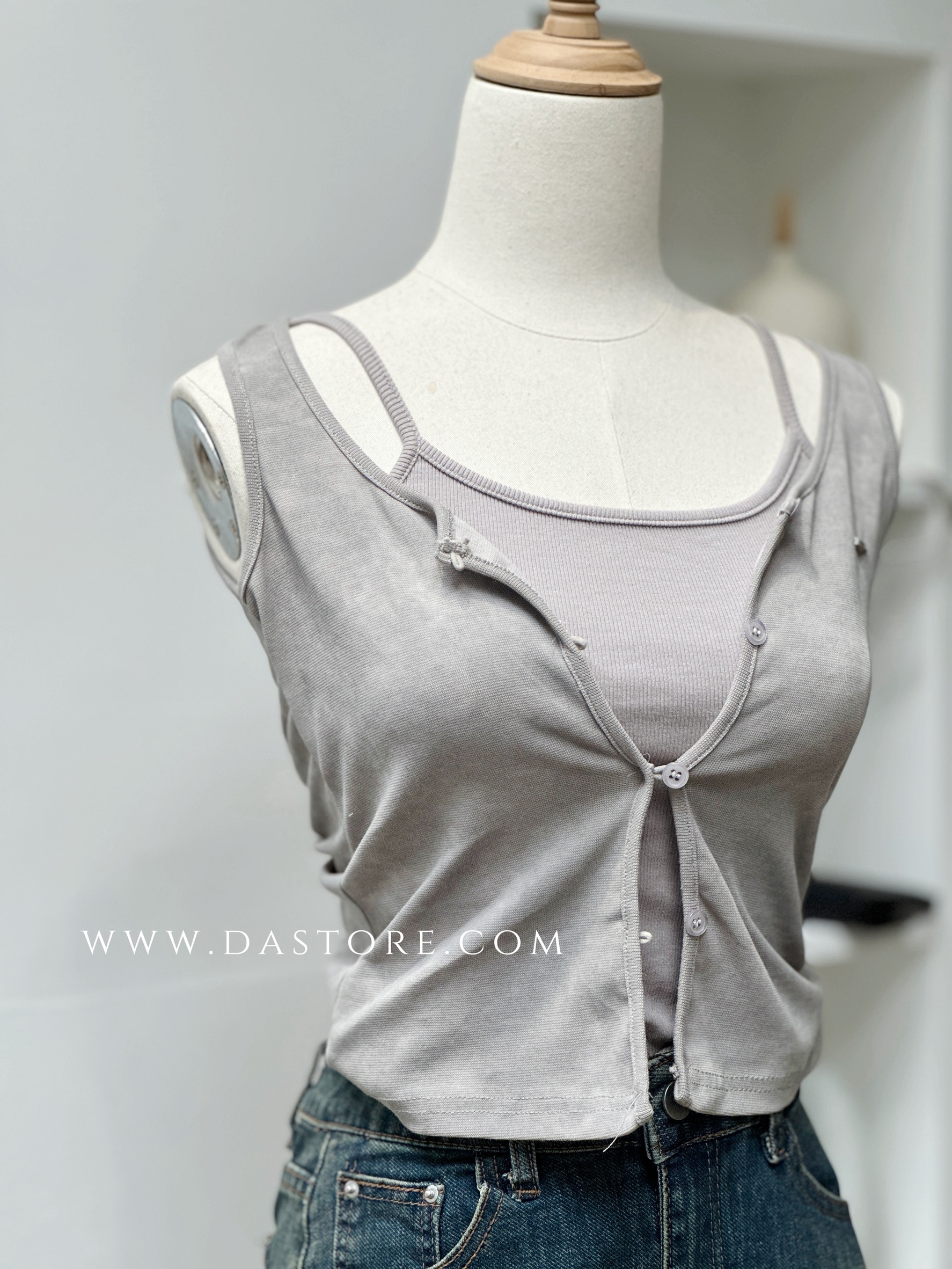 假兩件排釦復古上衣/二色