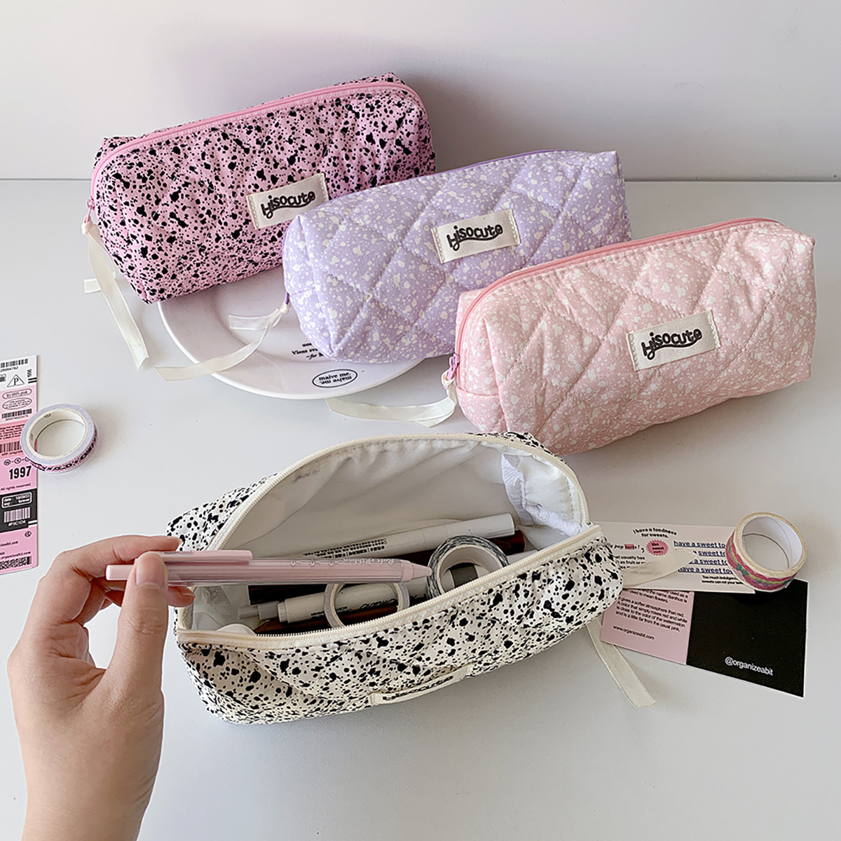 Minimalist Ink-Splash Quilted Pencil Case