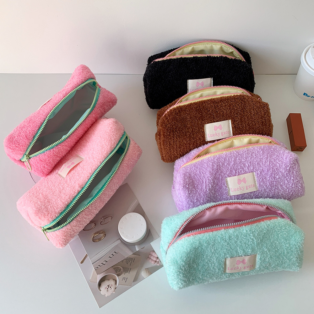 Solid Color Fluffy Winter Pencil Case