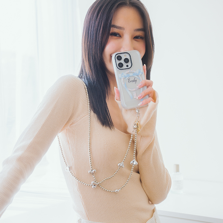 Y2K太空銀愛心 手機掛繩  串珠掛繩 長掛繩 背帶