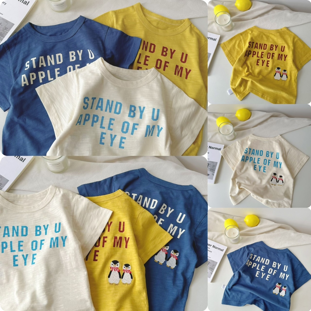 兒童薄款雙面印字刺繡企鵝短袖Tee-2501603