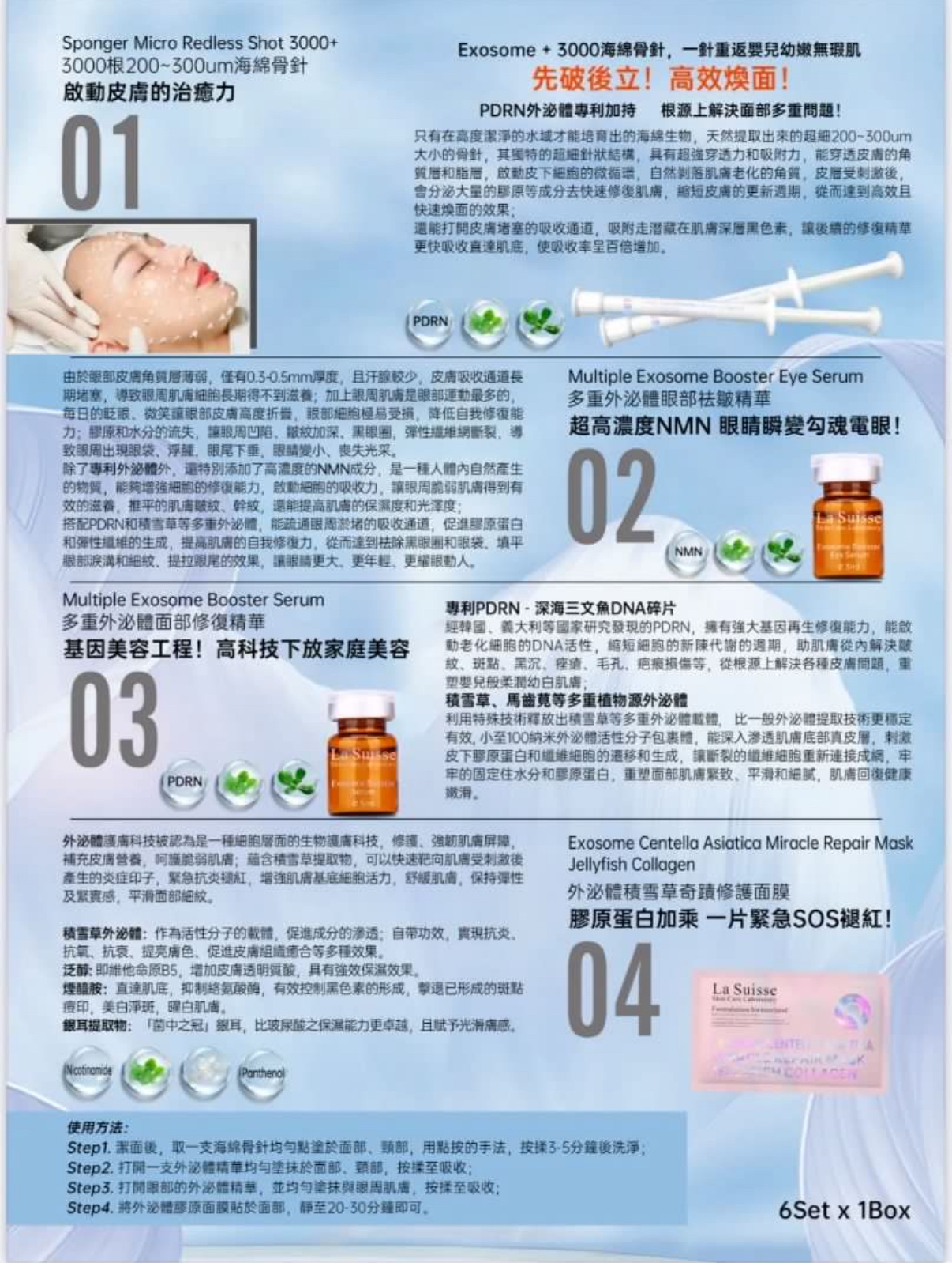 La Suisse海綿骨針多重外泌體煥膚套盒(一盒6次)