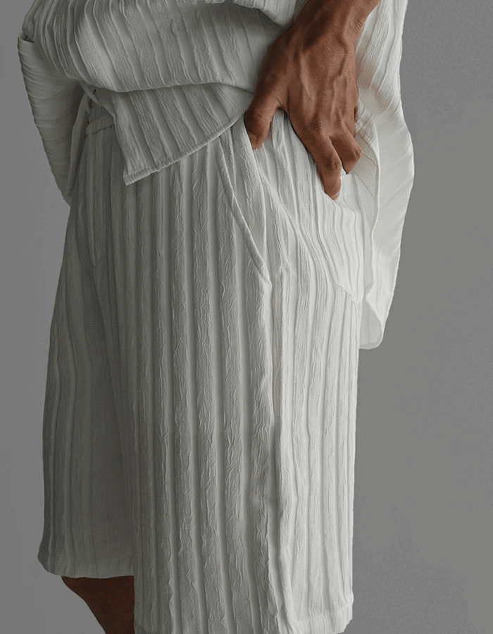 羅埃拉褶皺坑條短褲