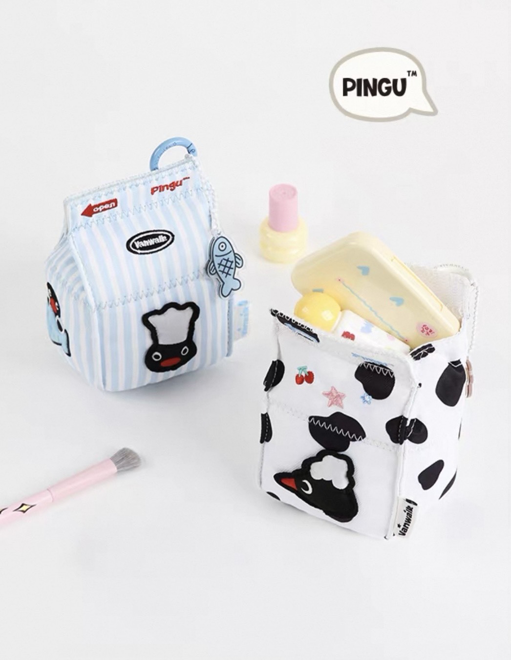 PINGU 企鵝家族 牛奶盒造型 斜背小包 收納包