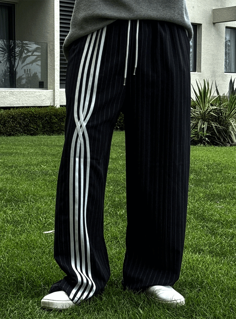 條紋運動弧形休閒褲