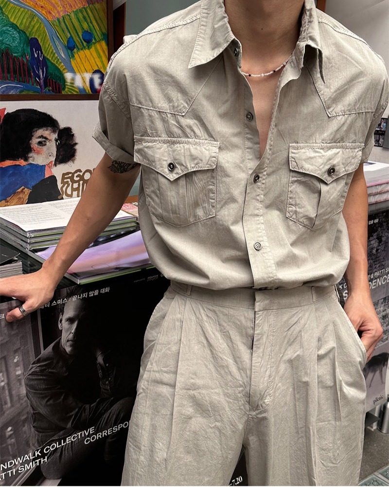 顏料肌肉型短袖襯衫