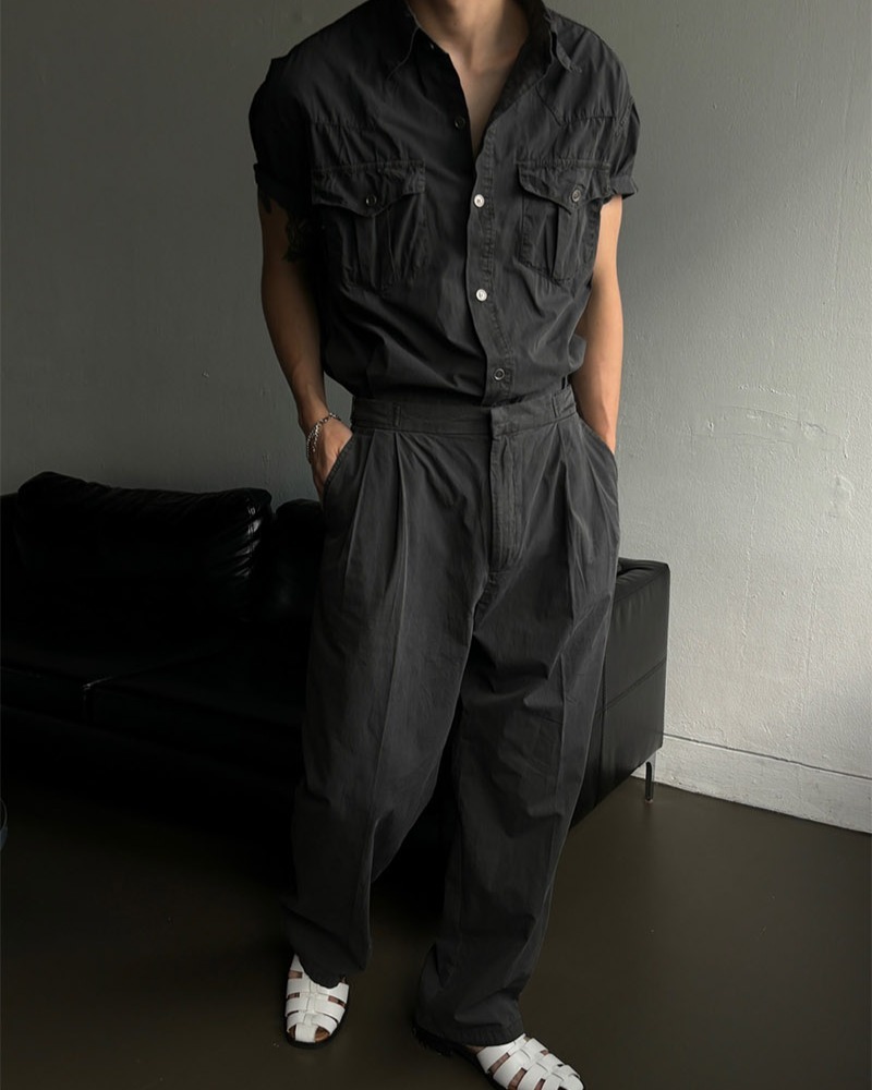 雙褶比喬顏料休閒褲