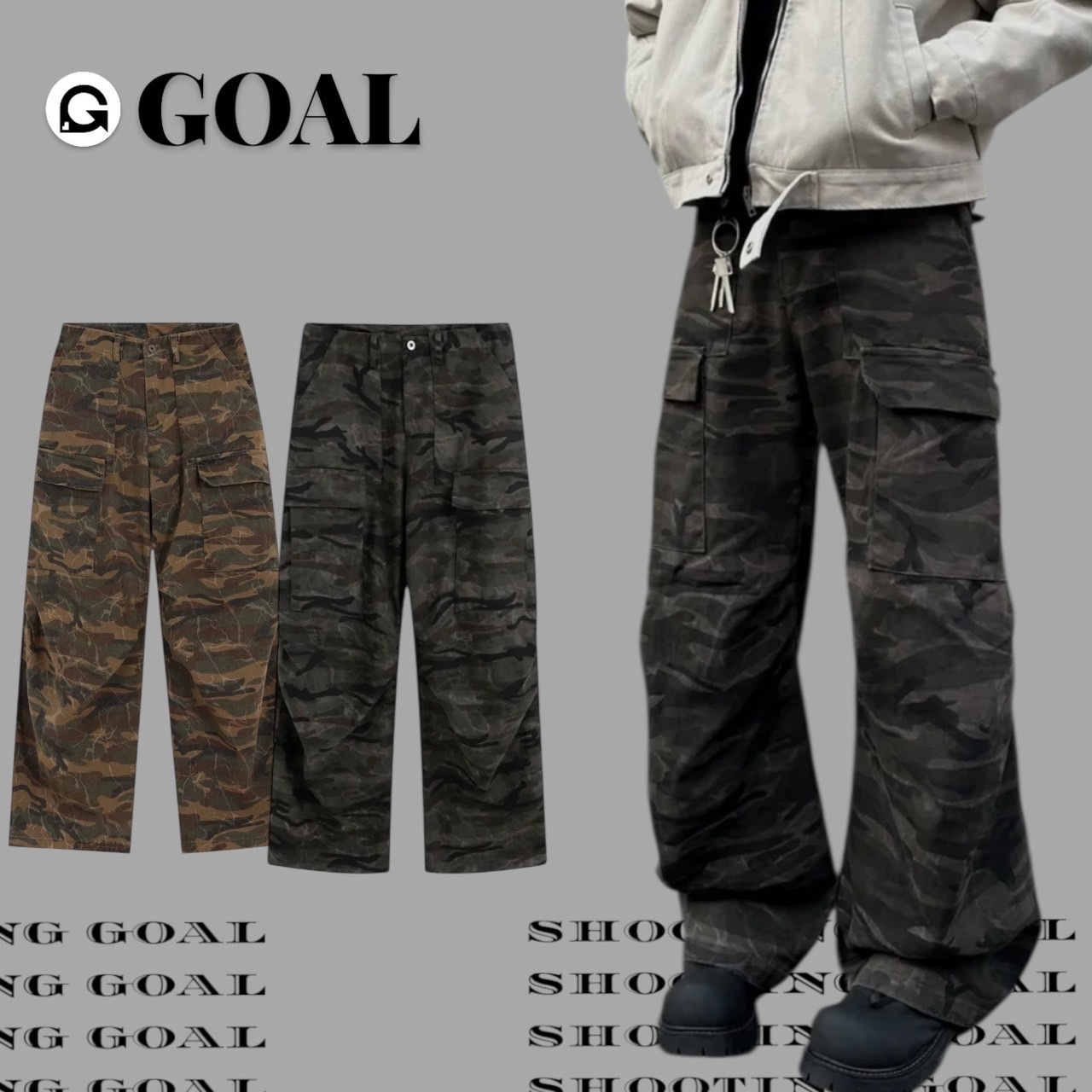 (GOAL) ERHU 222309 美式復古迷彩大口袋工裝褲