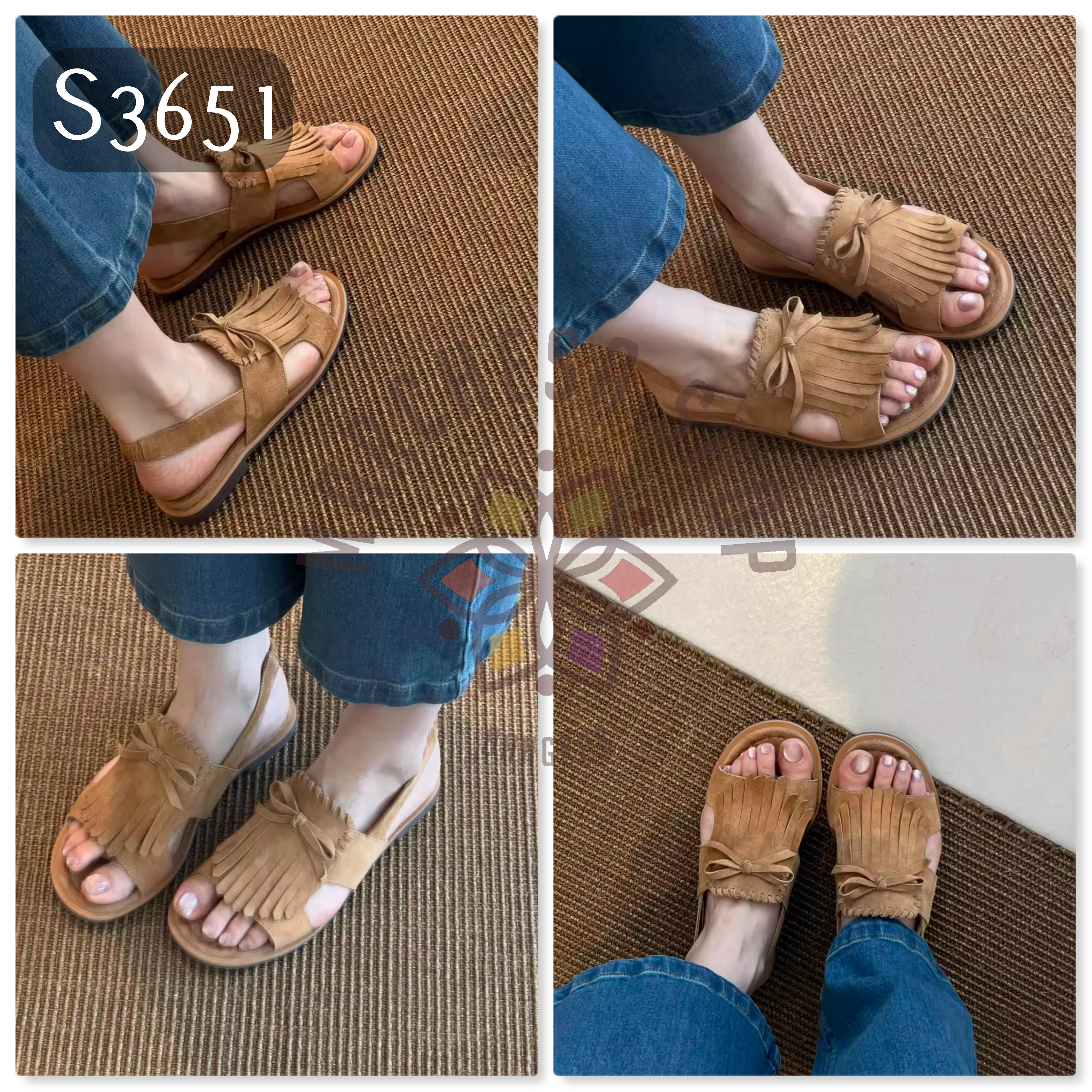 S3651 - 頭層羊猄皮流鬚平底特色涼鞋