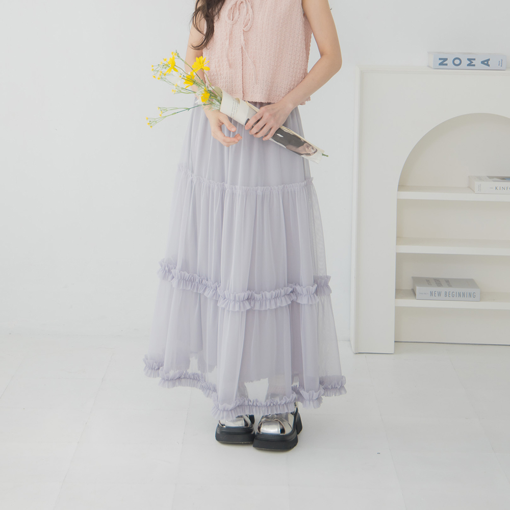 Lotus leaf cake umbrella skirt mesh long skirt two colors for sale【03021587】in stock+pre-order