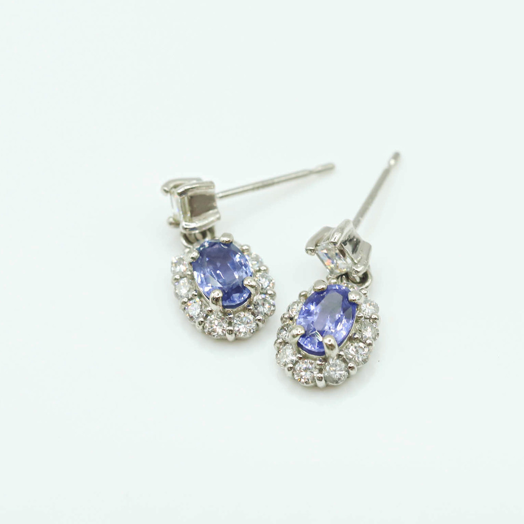 變色藍寶鑽石耳環1.2 D0.7/pt900/JSL