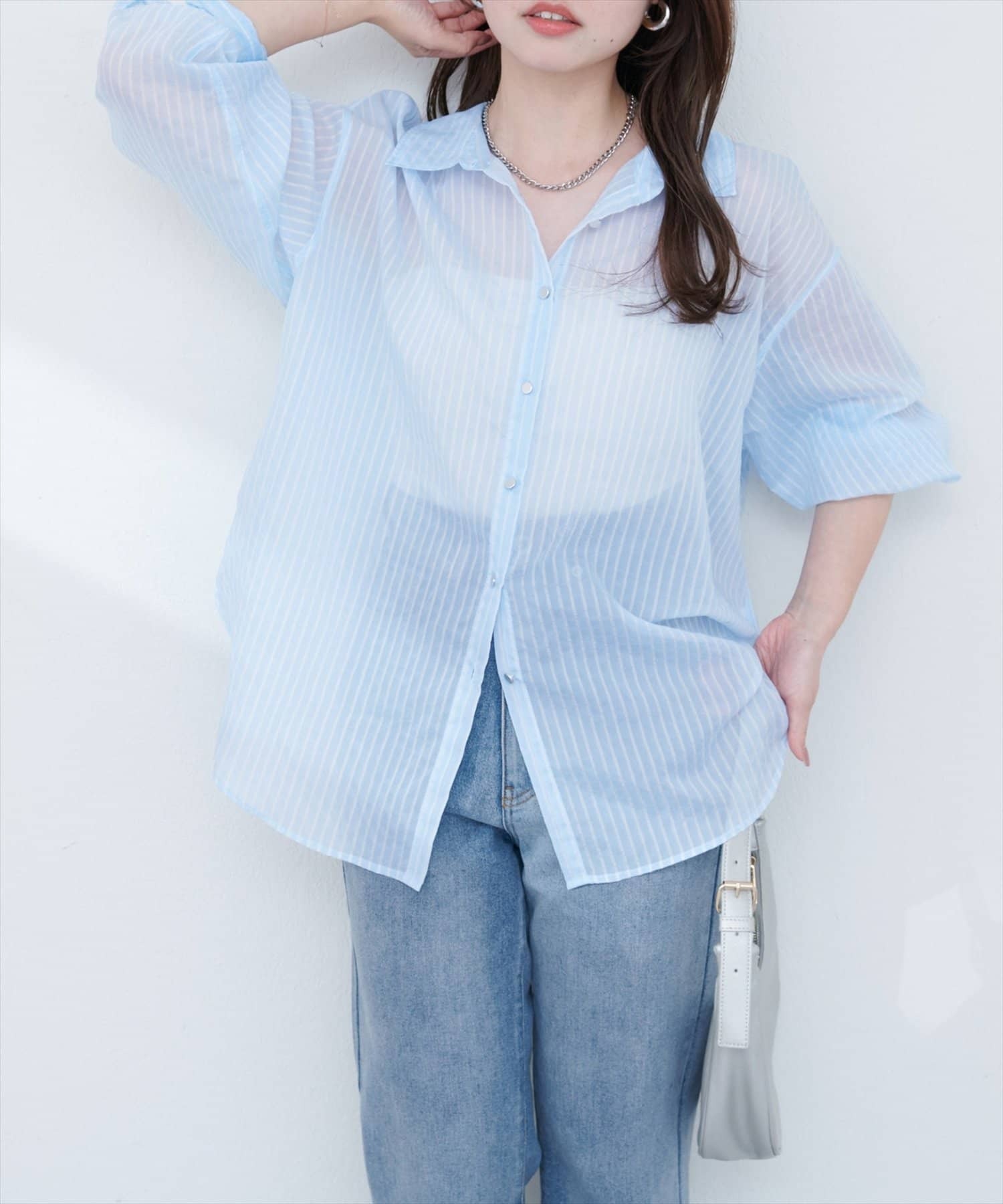 natural couture(ナチュラルクチュール)  【WEB限定】シアービッグシャツ藍（0351041280）