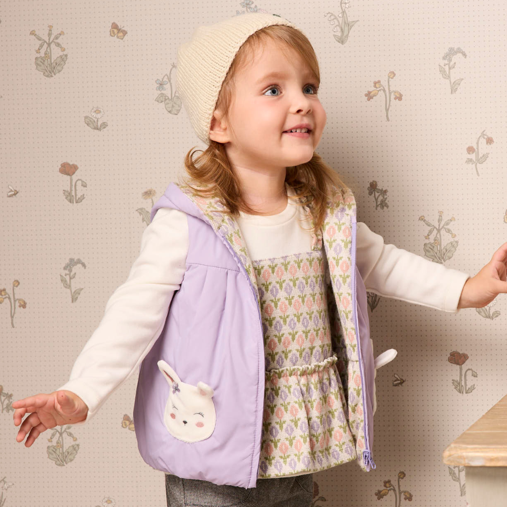 PIPPY 可愛小兔造型口袋連帽雙面穿風衣背心 紫