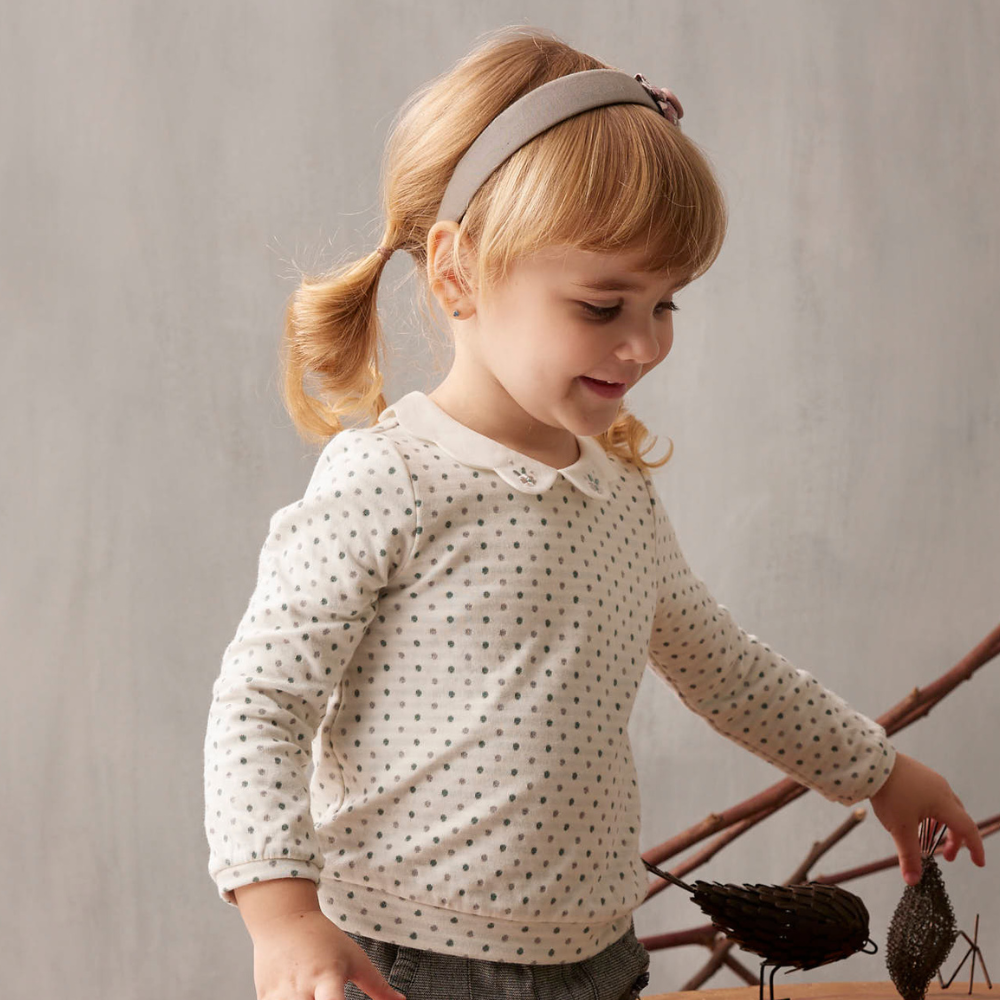 PIPPY 可愛點點花辮領棉質長袖上衣 綠