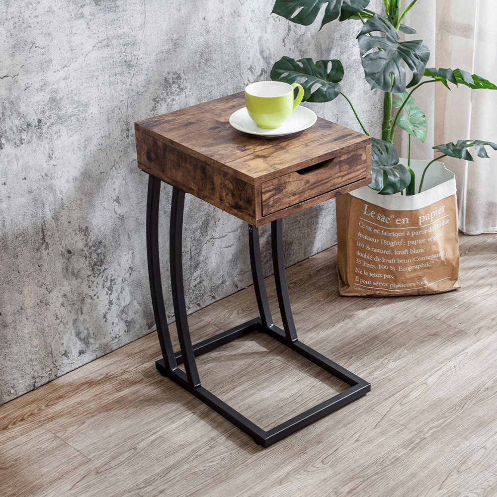 哈特夫工業風單抽小茶几/邊几/邊桌-附USB插座(DIY組裝)