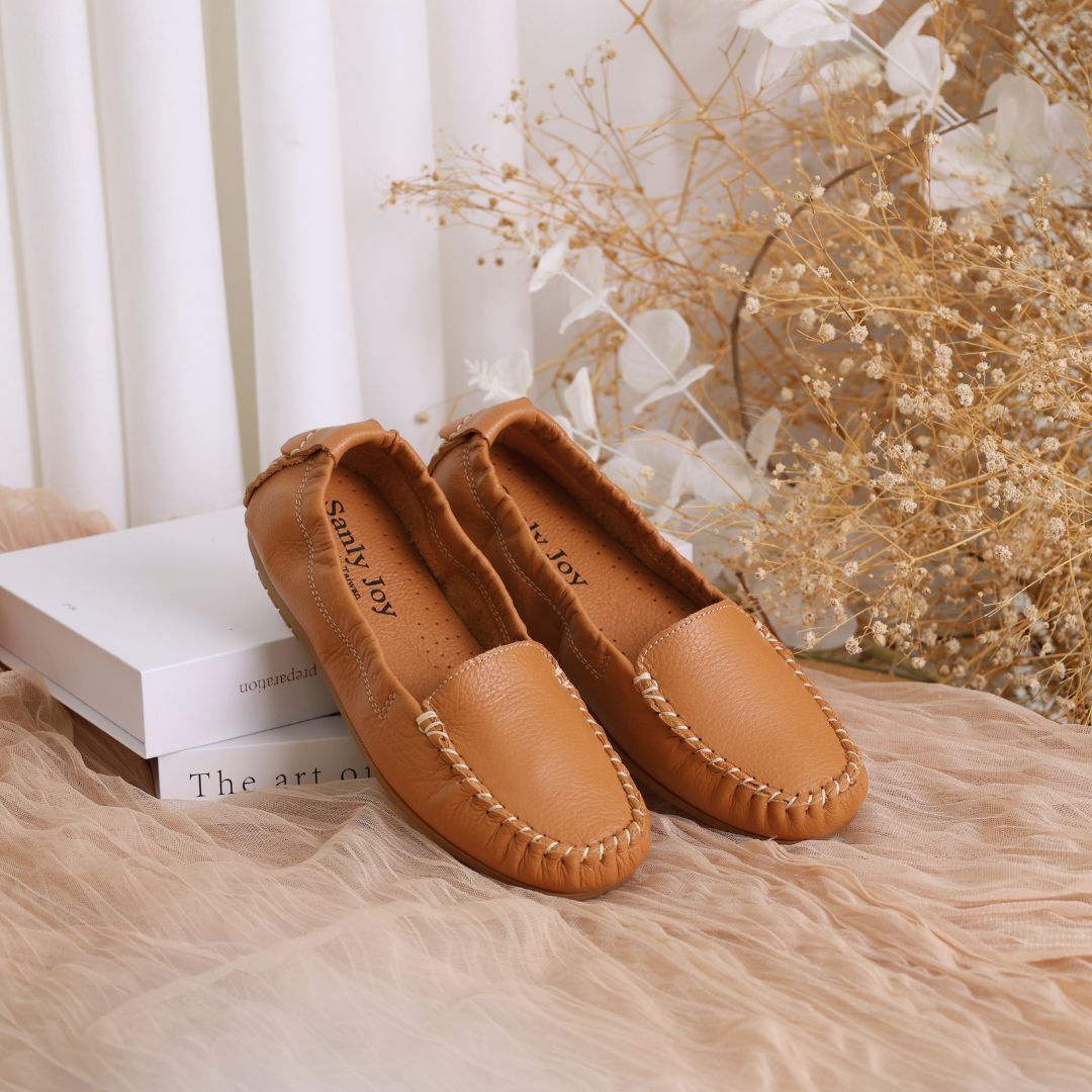 米拉 - 豆豆鞋 焦糖棕(真皮女鞋/通勤必備/台灣製MIT)