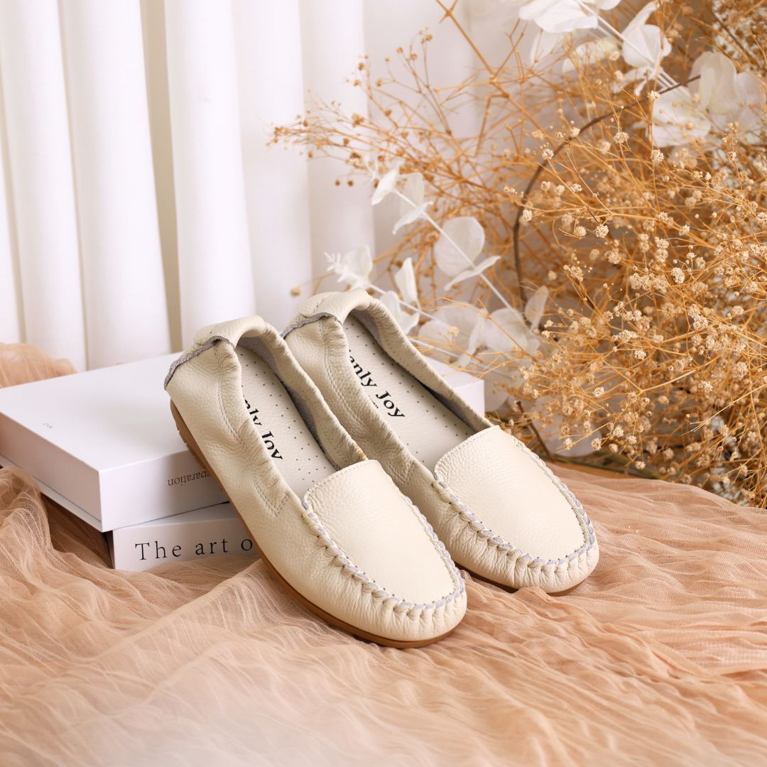 米拉 - 豆豆鞋 奶油白(真皮女鞋/減壓軟底/寬楦)