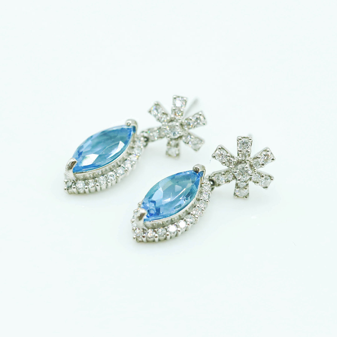 聖瑪麗亞海水藍寶鑽石耳環1.793 D0.60/pt900/JSL