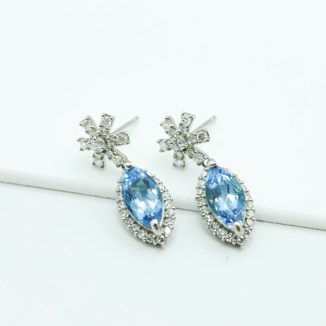 聖瑪麗亞海水藍寶鑽石耳環1.793 D0.60/pt900/JSL