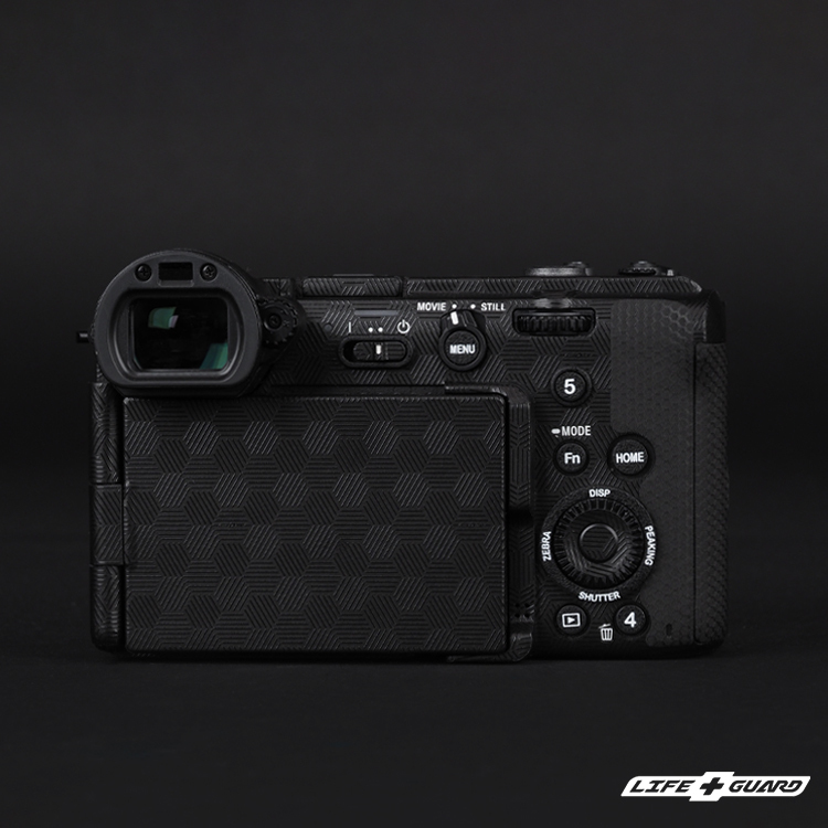 LIFE+GUARD 相機貼膜背面示意，適用 SONY FX2