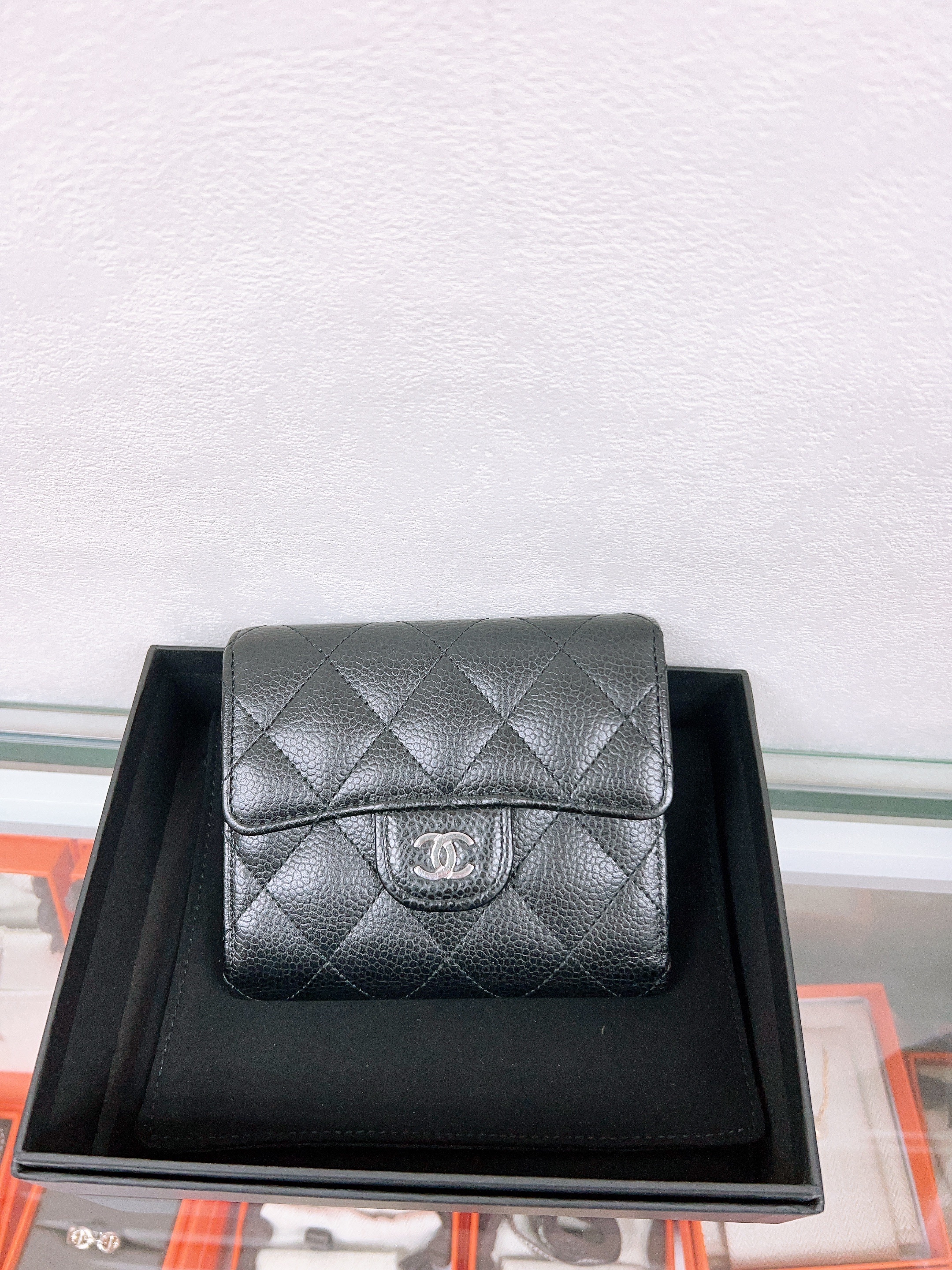 Chanel classic flap wallet (black caviar silver)