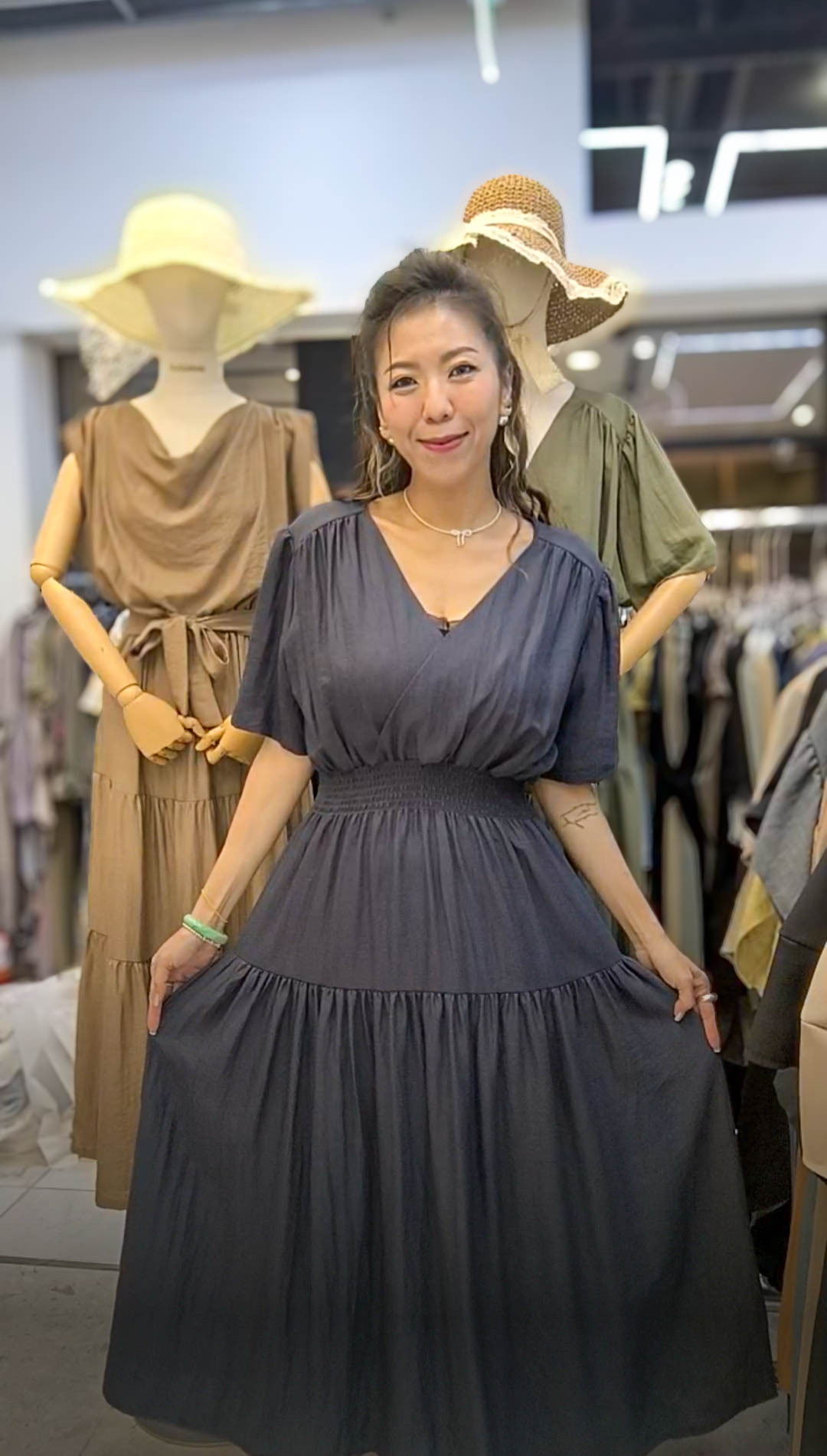 🥰PM_K9635  ▶️V領束腰長洋裝 👉B:104cm W:64-110cm H:cm L:130cm👈