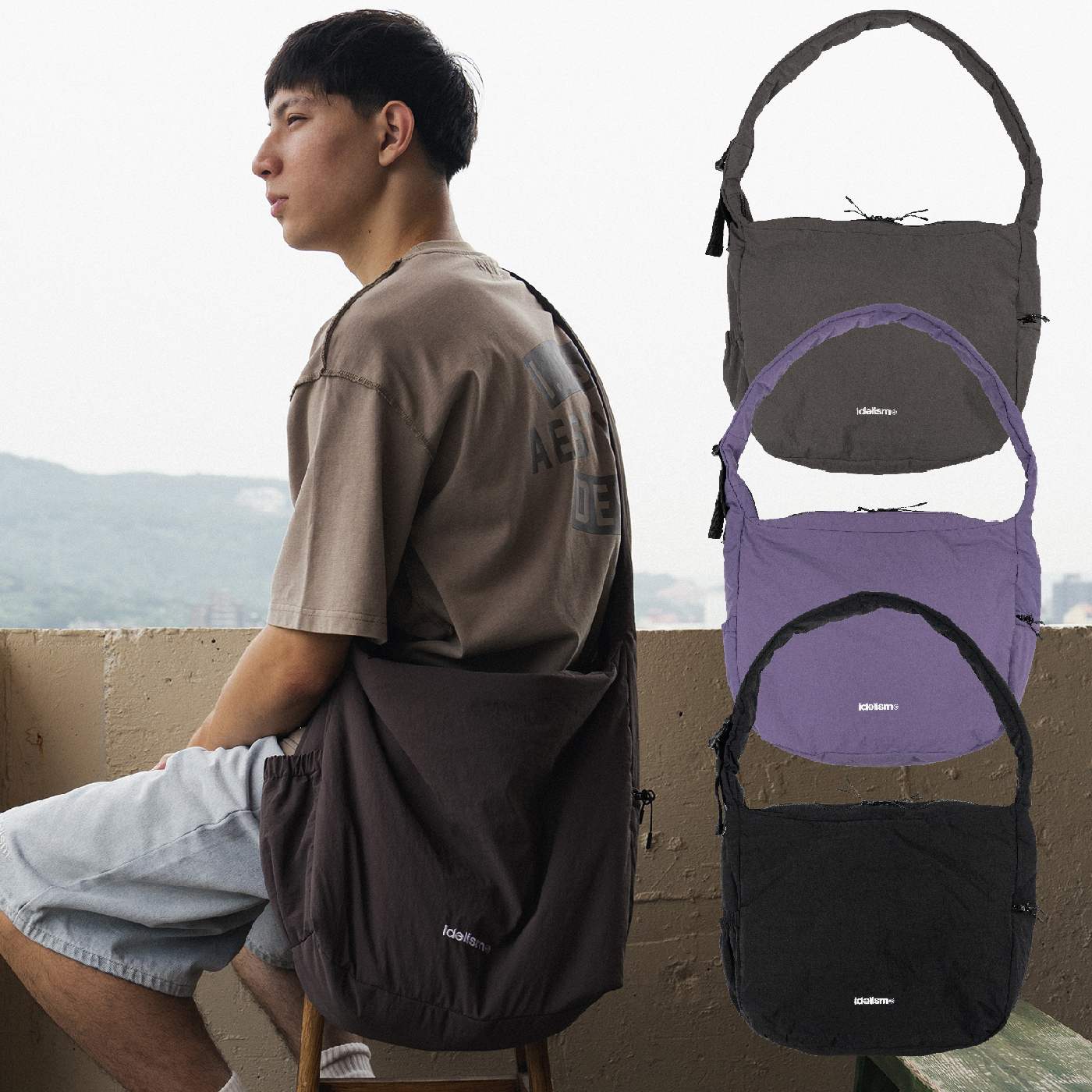 idealism Hobo Bag 棕色 黑色 紫色 防潑水斜背包【ID25058】