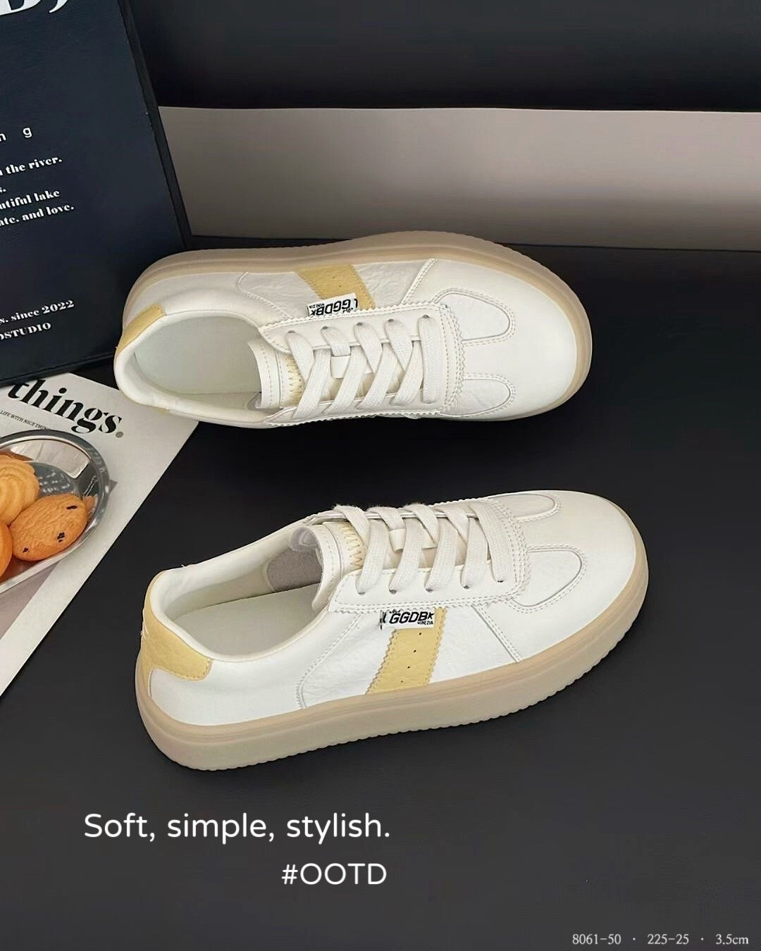 8061-50韓國真皮復古感百搭小白鞋