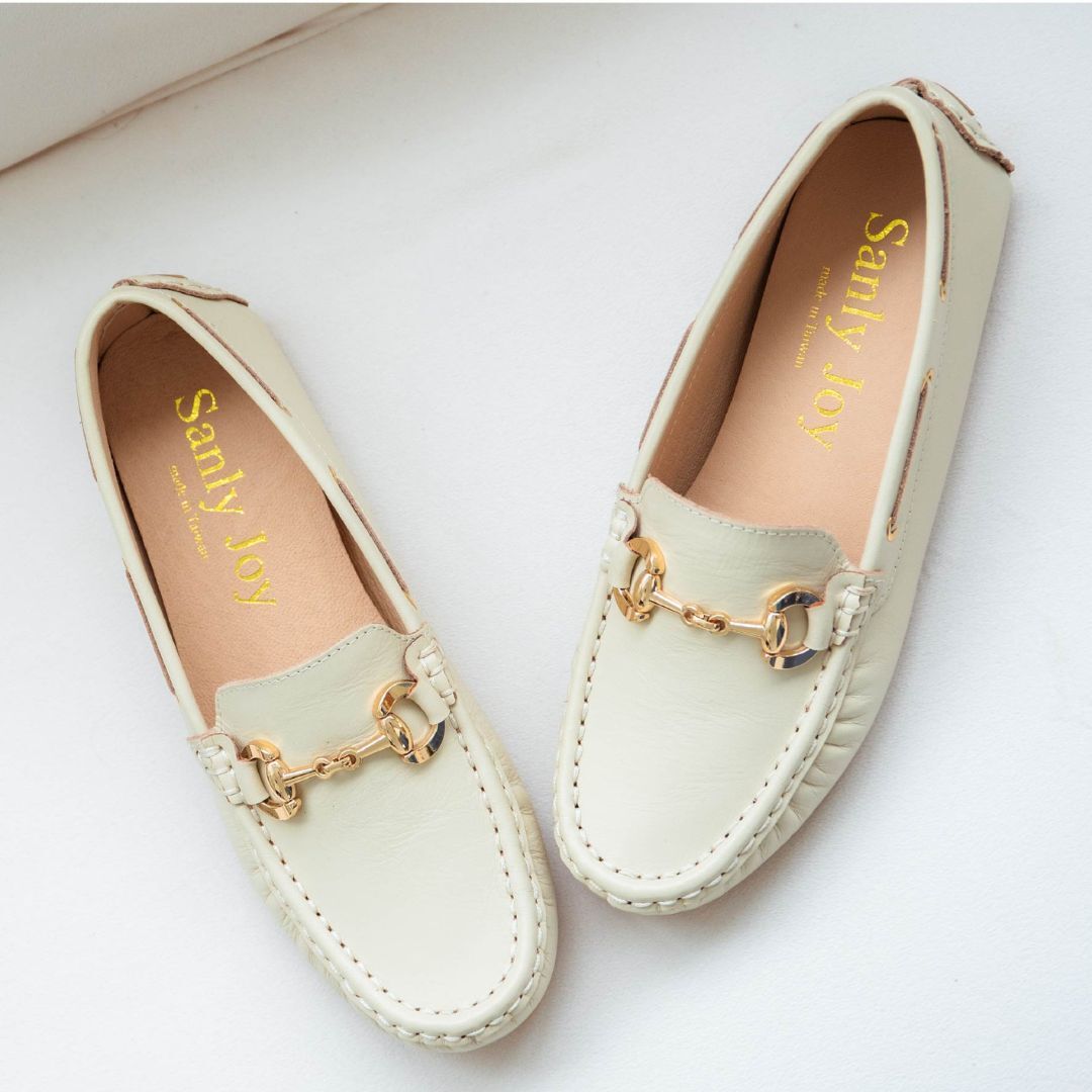 馬蹄釦莫卡辛 奶油白(真皮女鞋/真皮上班鞋/台灣製MIT)