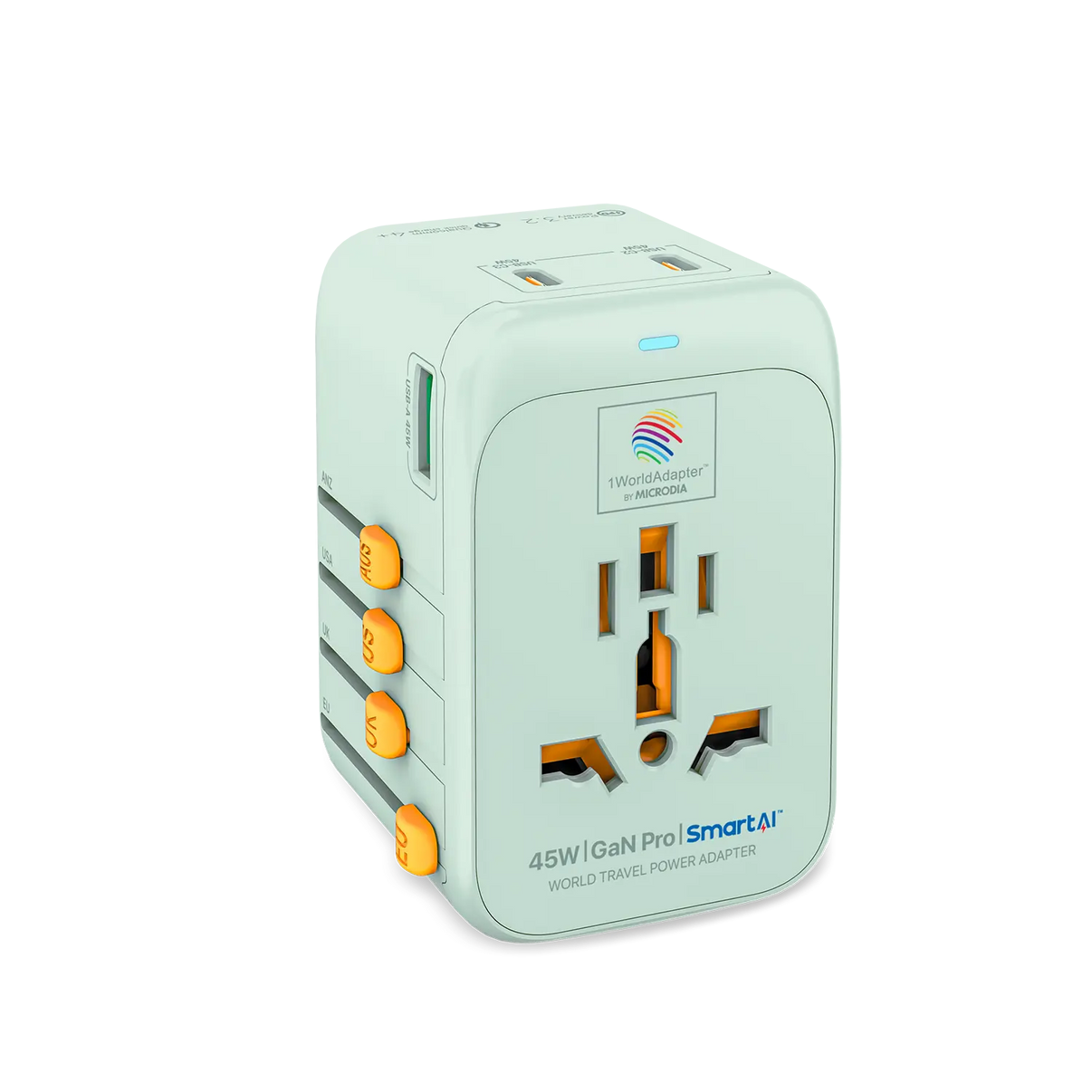 MICRODIA 1WorldAdapter™ PD45W GaN Pro™ 旅行充電器 - 附 3 支 USB-C PD3.2 和 USB-A QC4+ PPS 快速充電