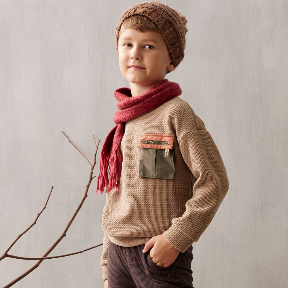 PIPPY潮酷工裝風圓領長袖上衣 卡其