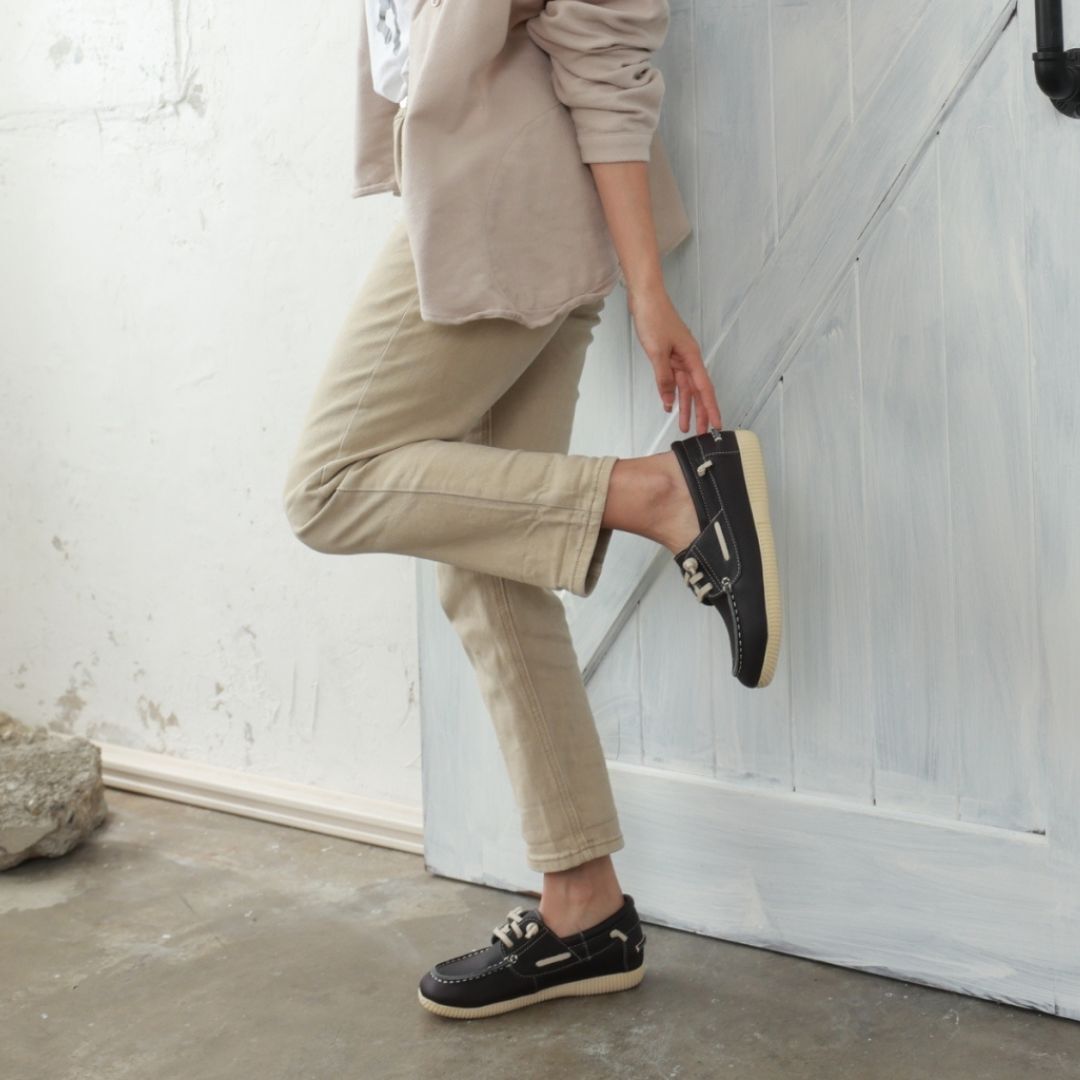 唐納帆船休閒鞋 海洋藍(真皮女鞋/寬楦/休閒鞋)