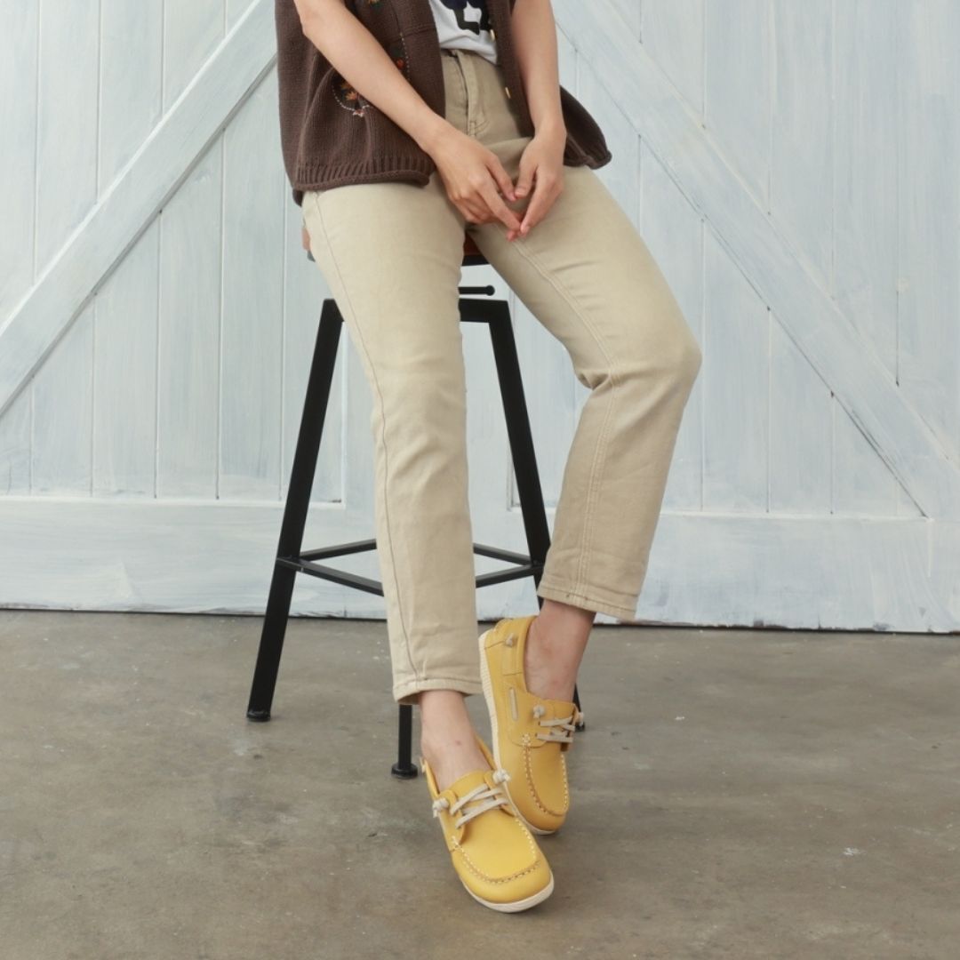 唐納帆船休閒鞋 芥末黃(真皮女鞋/通勤必備/台灣製MIT)