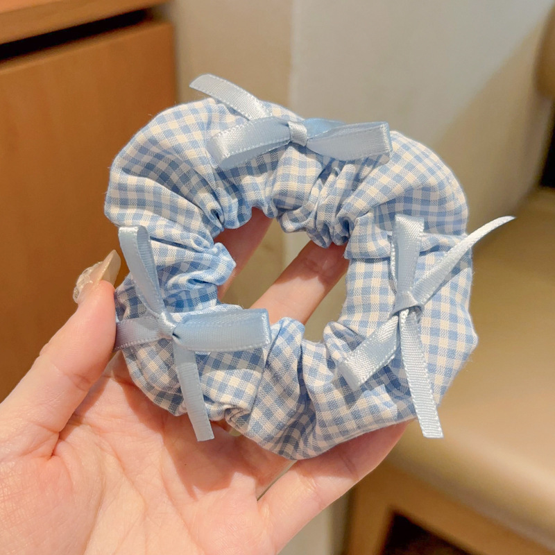 [3 FOR RM10] Blue Gingham Forest Floral Scrunchies