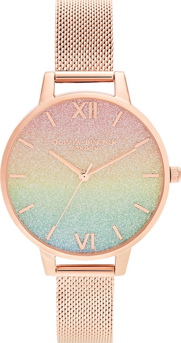 萬年鐘錶 -  Olivia Burton  藝術時尚 Rainbow 系列  玫瑰金殼漸層彩虹面米蘭帶女錶  OB16RB18 錶徑34MM