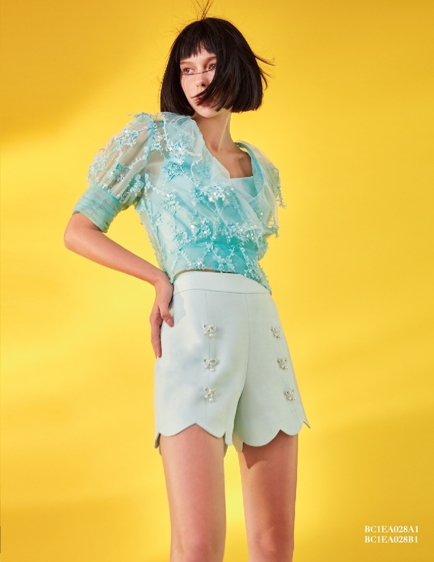 BC1EA028B1 法式生活薄荷綠蝴蝶結短褲