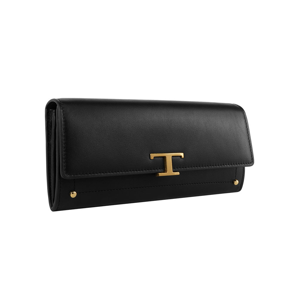 【Tod's】T Timeless 平滑皮革釦式翻蓋長夾(黑色)