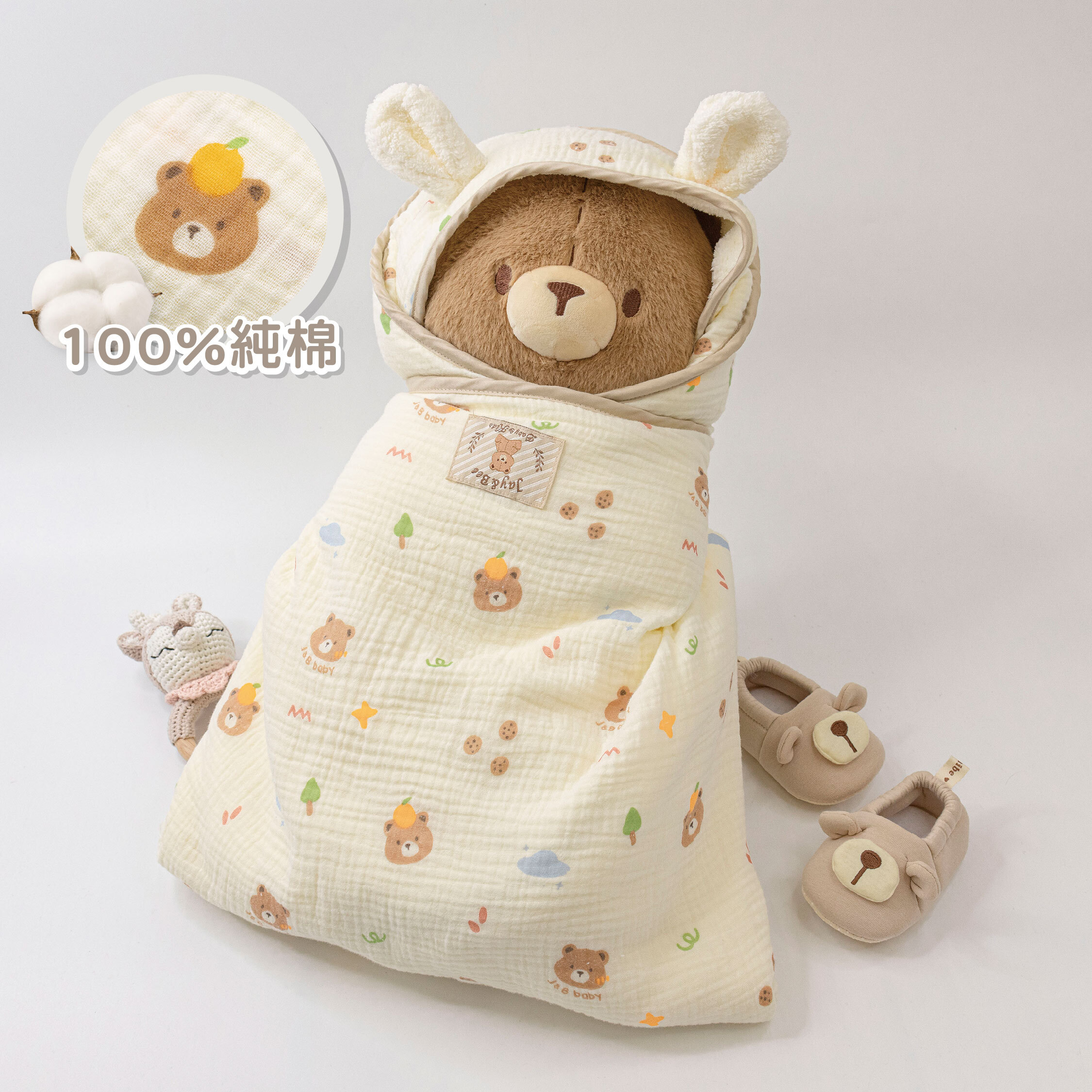 【JB0483】MIT原創小熊泡泡紗多用斗篷浴包巾