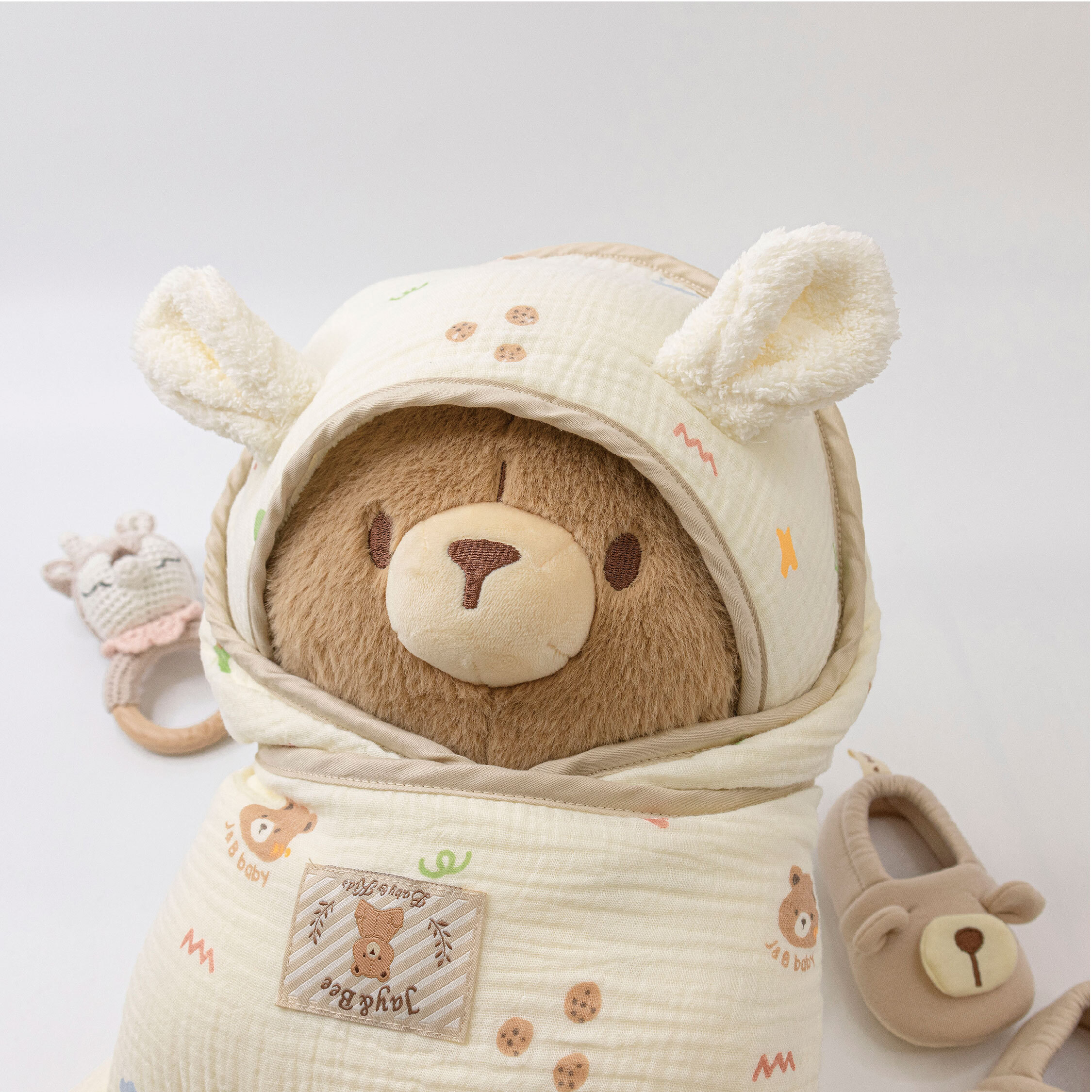 【JB0483】MIT原創小熊泡泡紗多用斗篷浴包巾