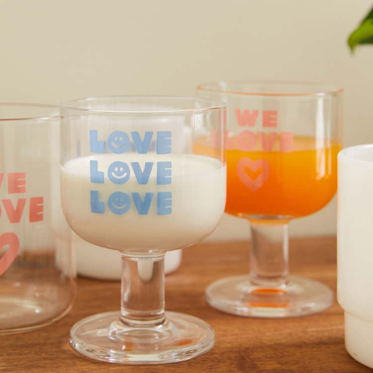 韓國 ooowl 童趣塗鴉玻璃高腳杯 LOVE BOLD