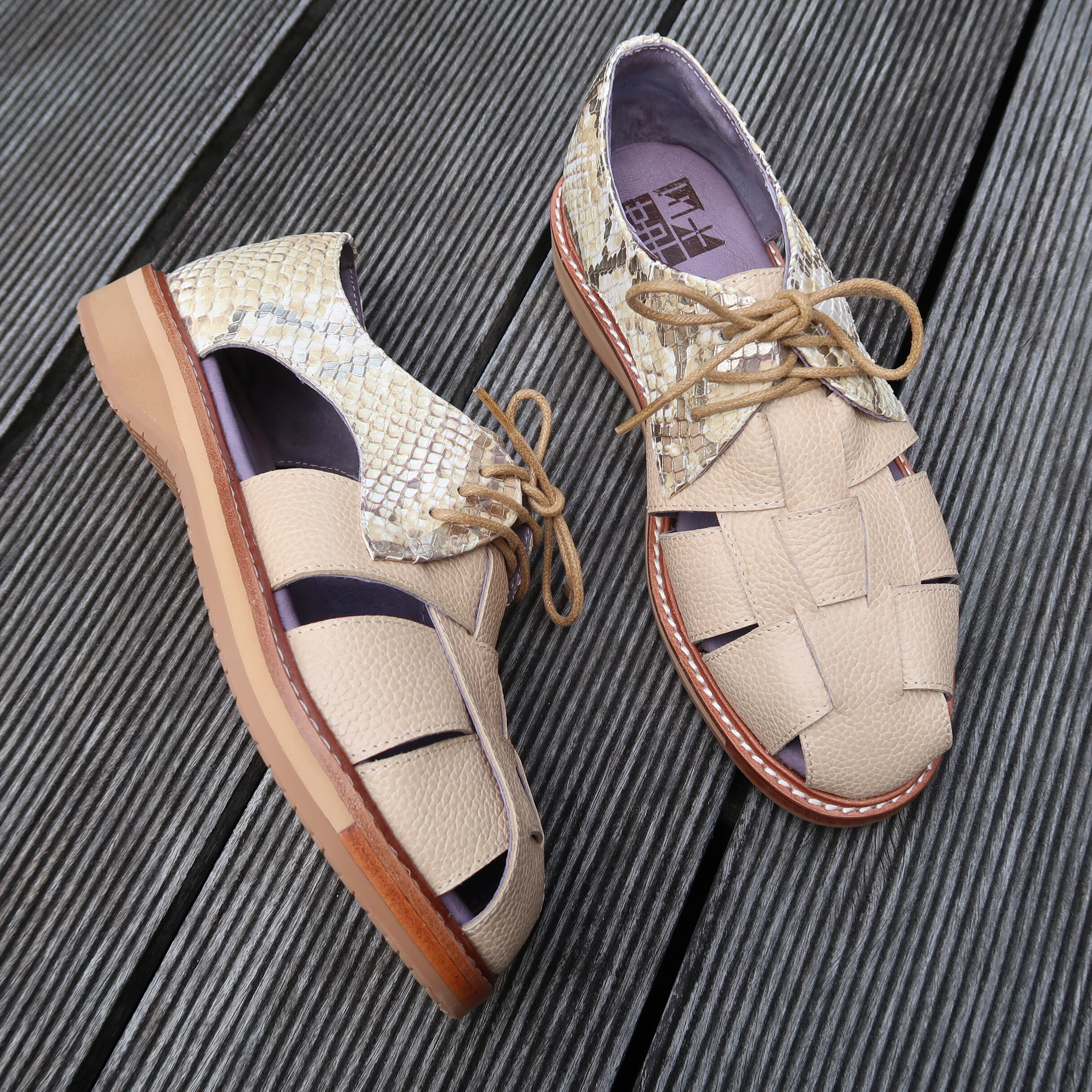 【昂首闊步】MIT台灣製造內外全真皮懶人涼鞋休閒底台魚骨手工編織羅馬涼鞋