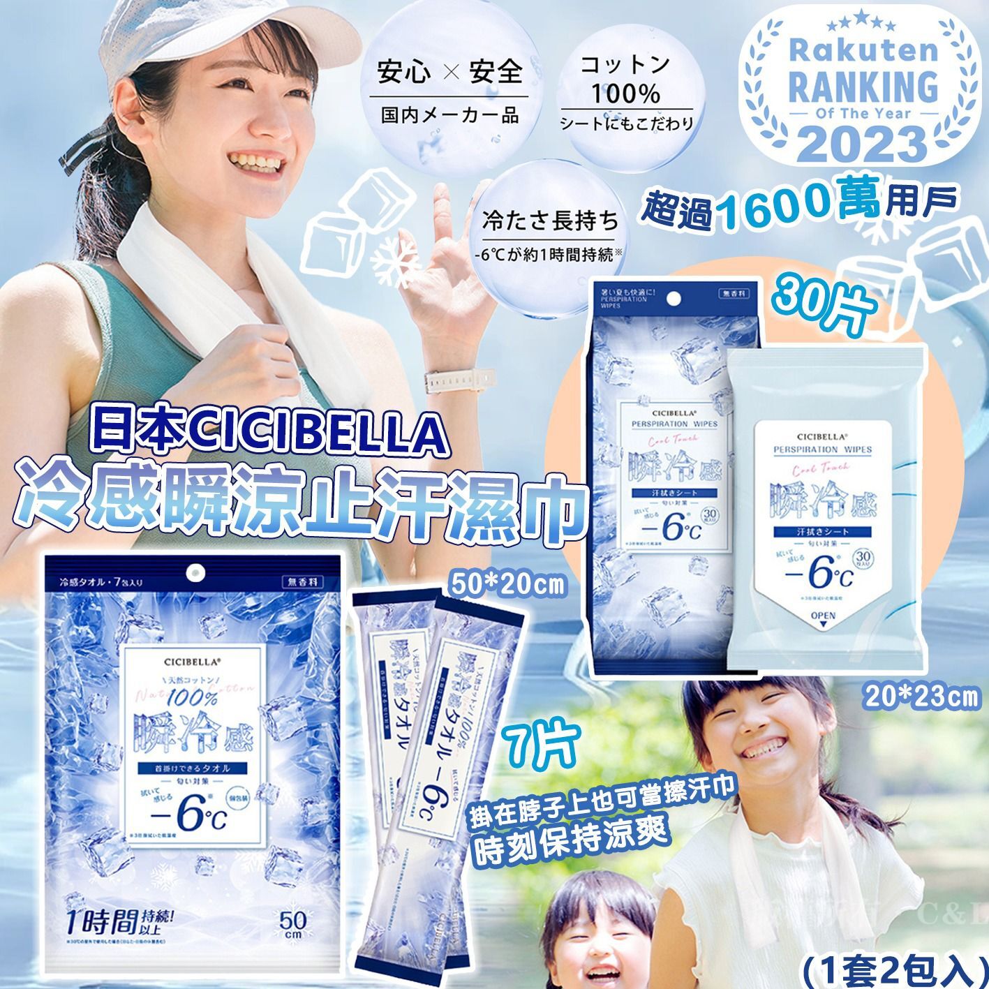 日本CICIBELLA 冷感瞬涼止汗濕巾 （1套2包入）