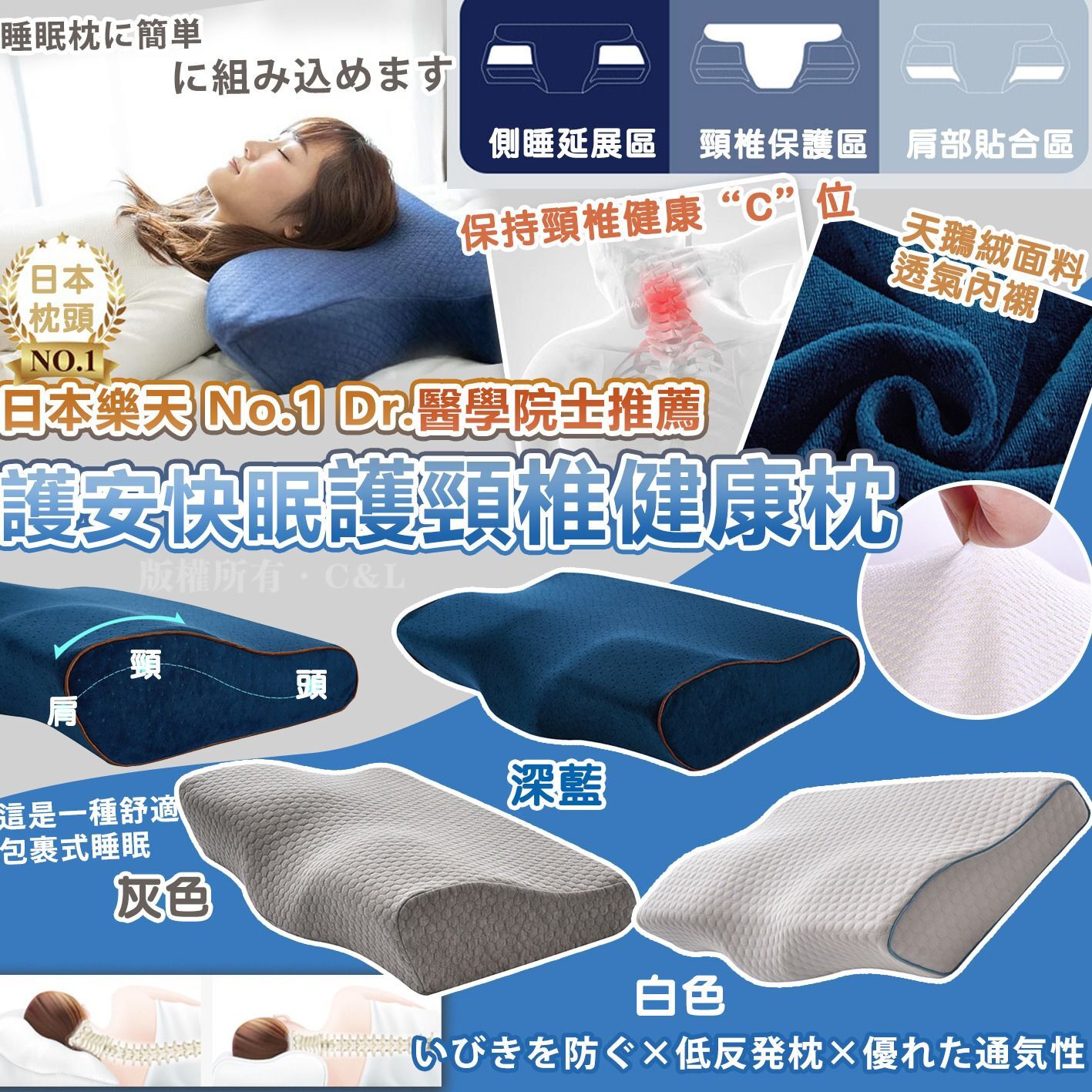 日本樂天 No.1 Dr.醫學院士推薦護安快眠護頸椎健康枕