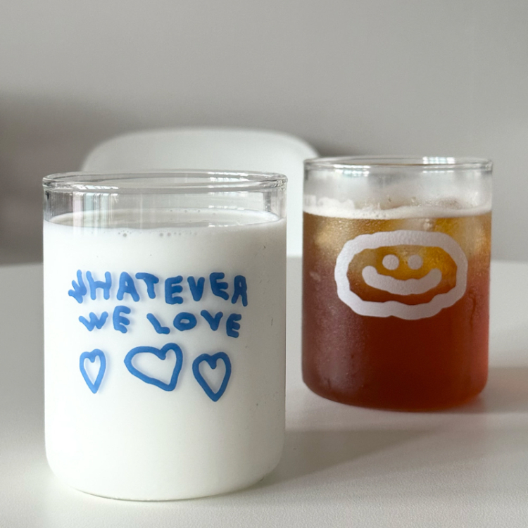 韓國 ooowl 童趣塗鴉玻璃杯 WE LOVE HEART