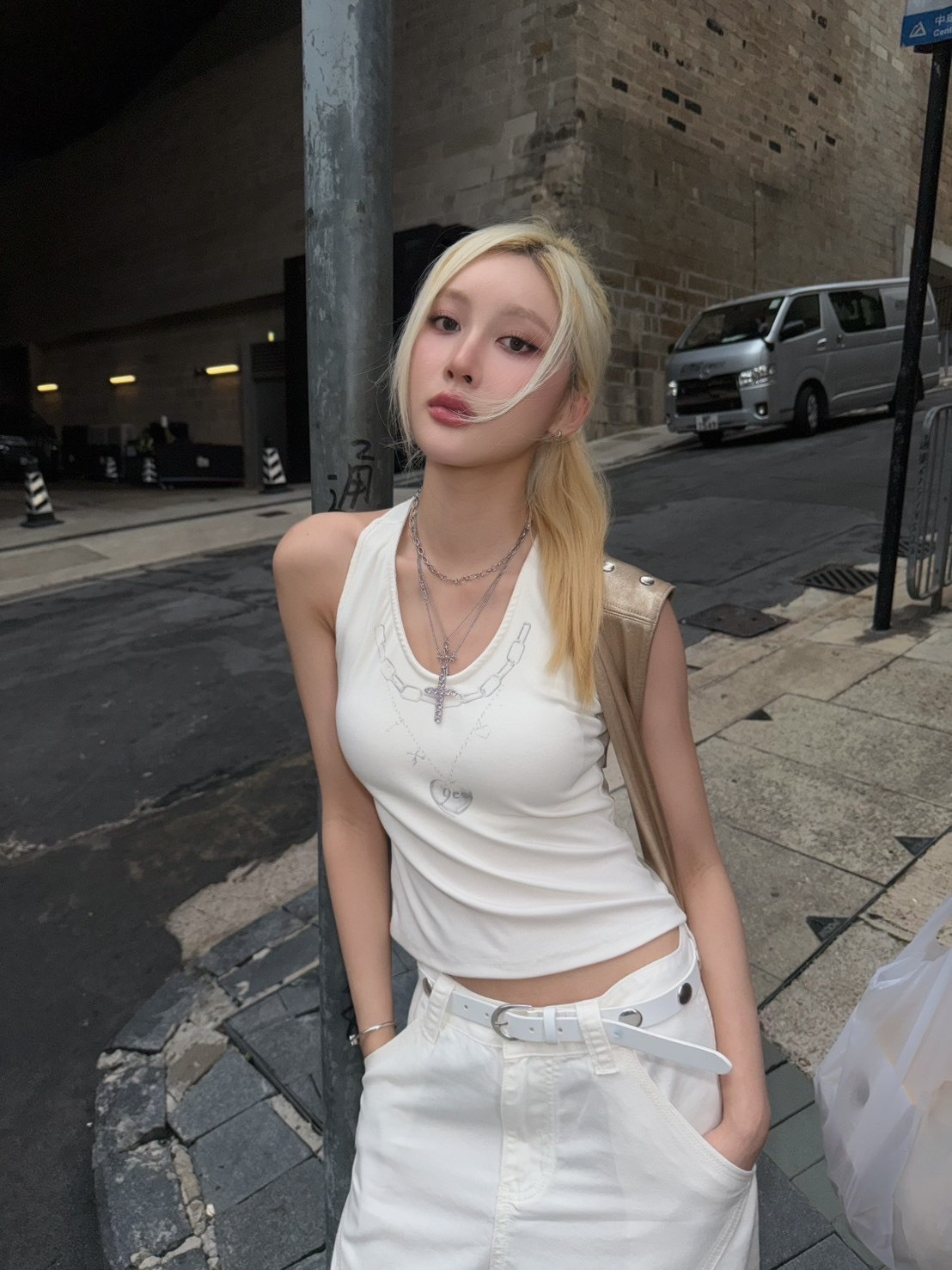 現貨! 9.amez project 系列 9ez love necklace bra top 9ez印刷背心(White)