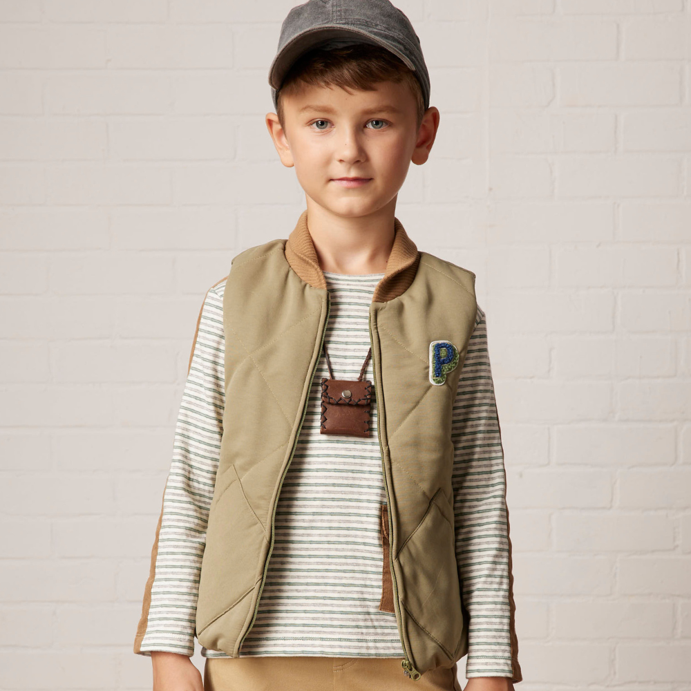 PIPPY壓線菱格素面logo風衣背心 綠