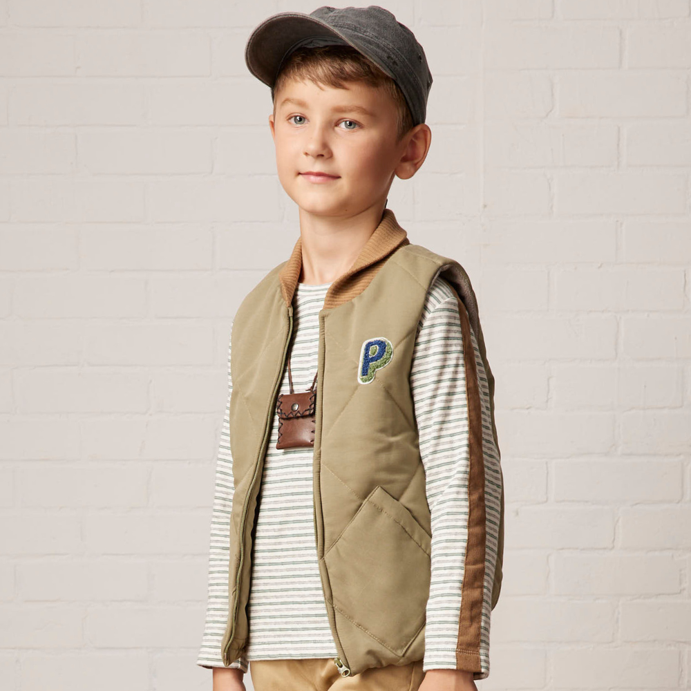 PIPPY壓線菱格素面logo風衣背心 綠