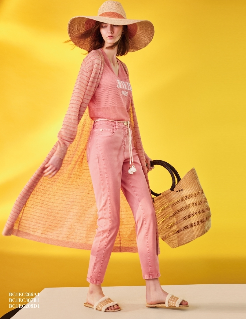 BC1EC307B1午後漫遊珊瑚紅牛仔褲