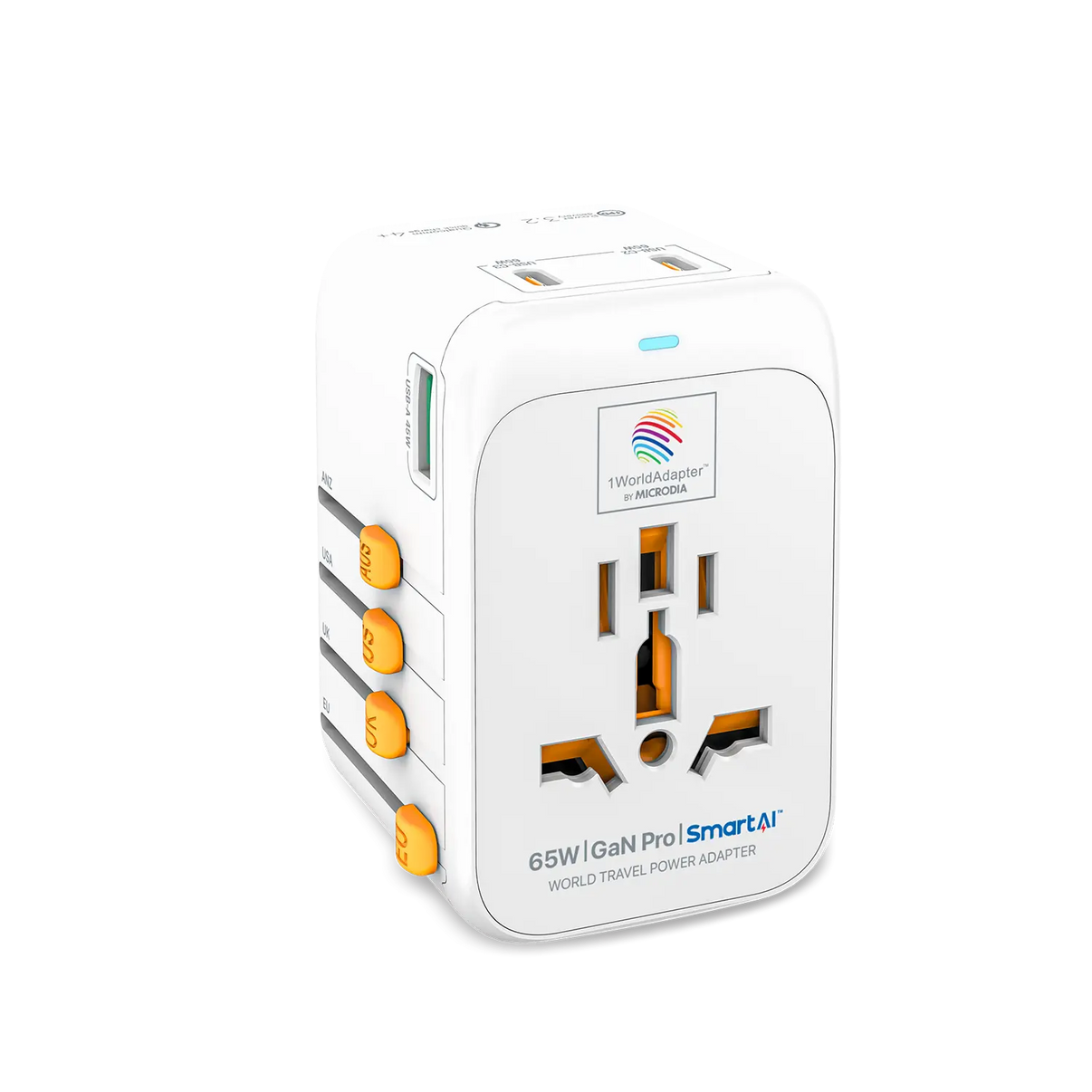 MICRODIA 1WorldAdapter™ PD65W GaN Pro™ 旅行充電器 - 附 3 支 USB-C PD3.2 和 USB-A QC4+ PPS 快速充電