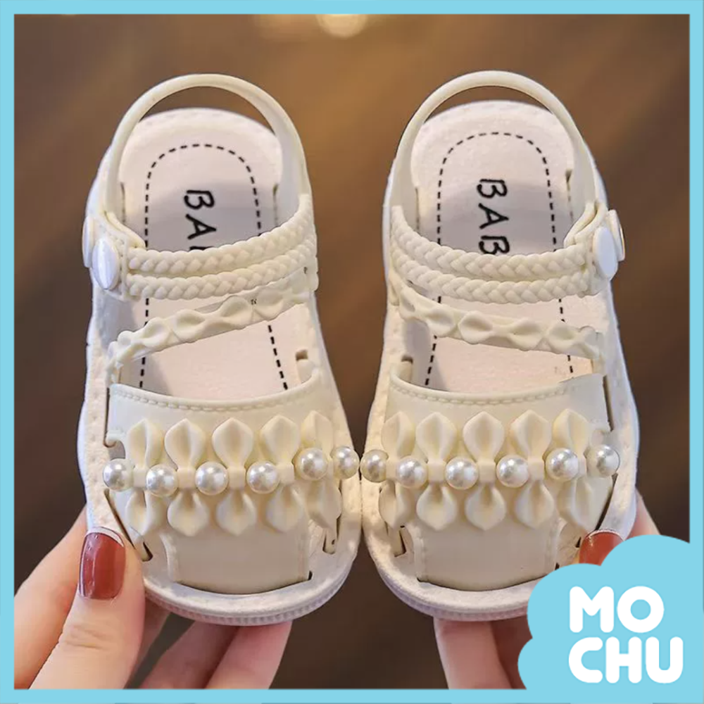 (25碼現貨)珍珠蝴蝶結包頭涼鞋